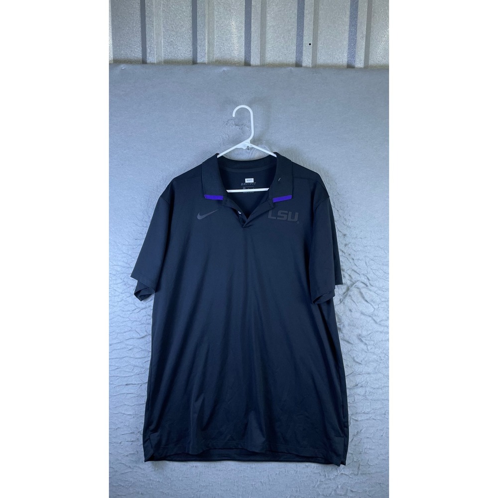 Nike LSU Tigers Polo Mens Large Black Excellent Dri-FIT Short Sleeve Shirt